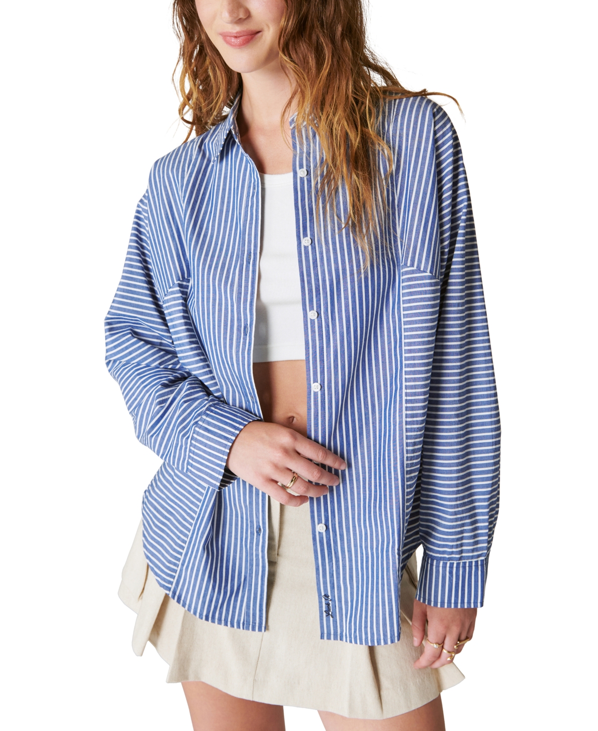 Shop Lucky Brand Women's Striped Oversized Seamed Shirt In Sodalite Blue Stripe