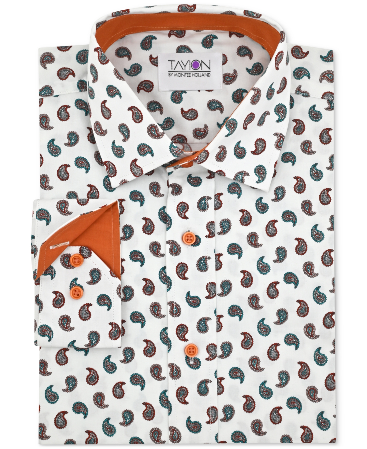 Tayion Collection Men's Slim-Fit Stripe-Placket Dress Shirt