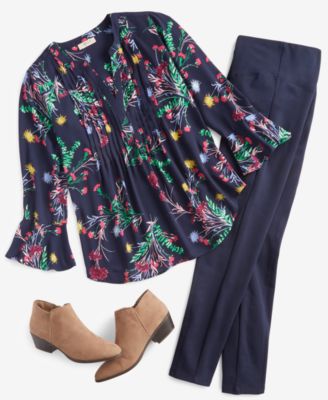 Printed Pintuck Top, Pont&eacute;-Knit Pants & Ankle Booties, Created for Macy's