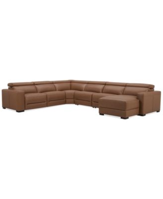 Nevio 157" 6-Pc. Leather Sectional with 3 Power Recliners, Headrests and Chaise, Created For Macy's