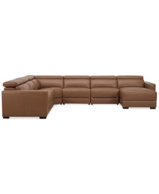 Nevio 157" 6-Pc. Leather Sectional with 3 Power Recliners, Headrests and Chaise, Created For Macy's
