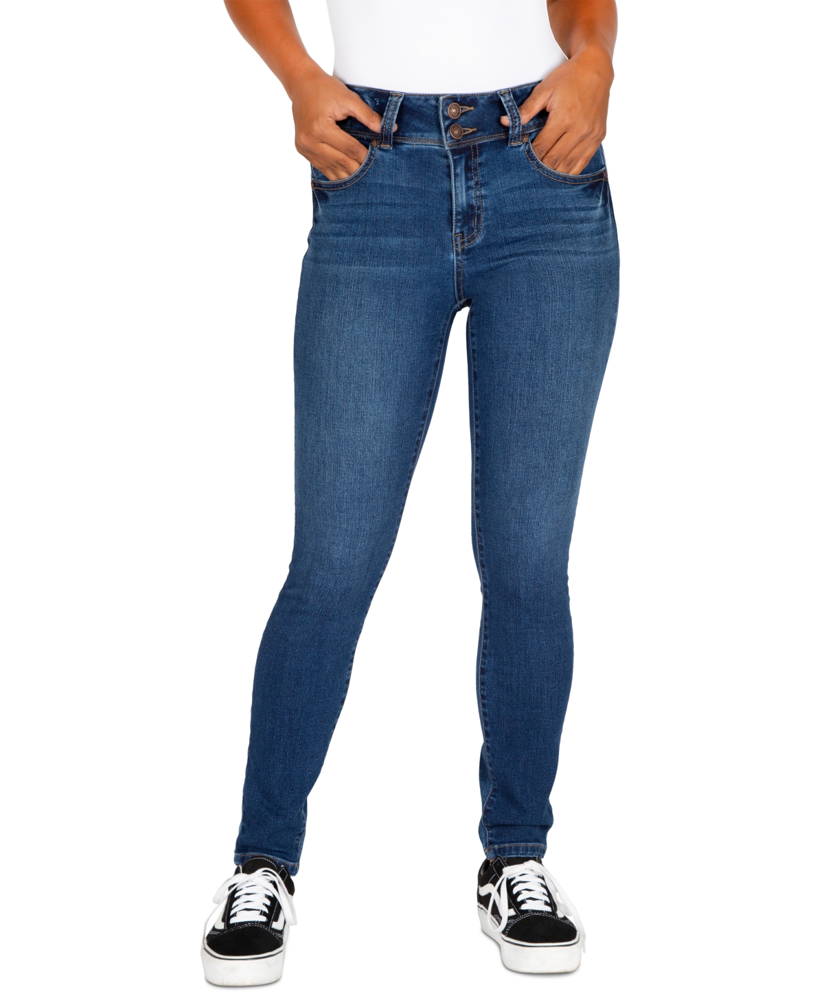 Rewash Juniors' Mid-rise Booty-shaping Skinny Jeans In Indigo Vintage