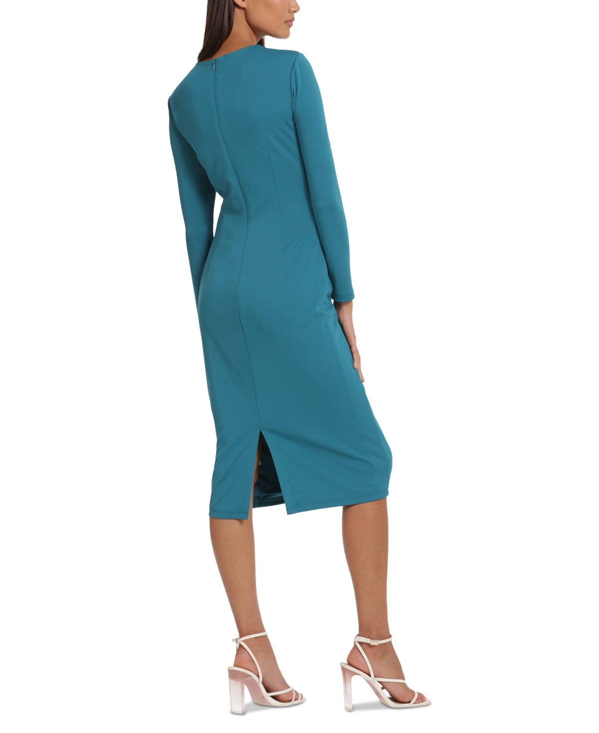 Shop Donna Morgan Women's Round-neck Curved-ruched Dress In Ocean