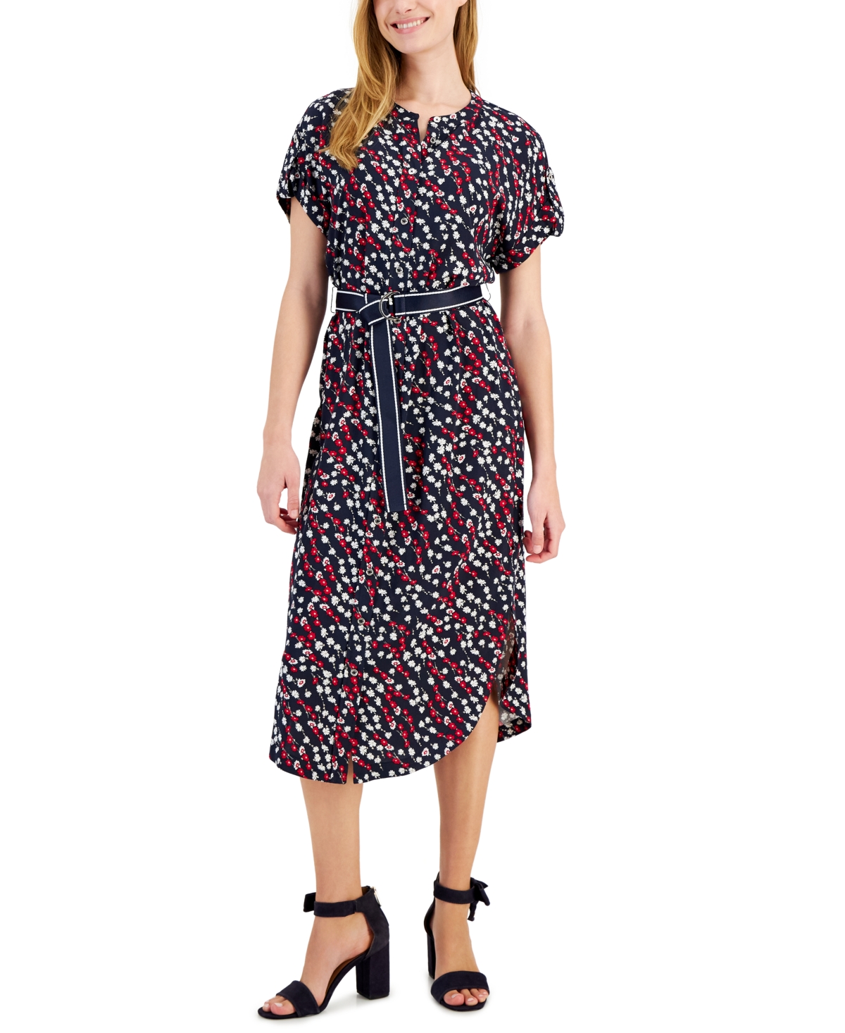 Tommy Hilfiger Women's Ditsy-floral Printed Shirtdress In Sky Captain Multi