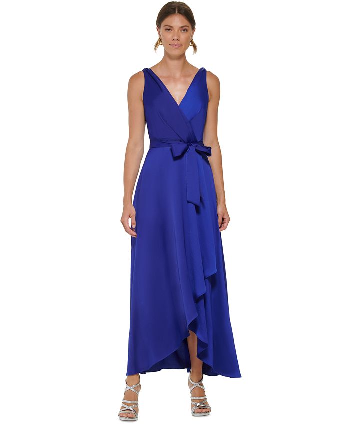 DKNY Women's Satin V-Neck Belted Faux-Wrap Gown - Macy's