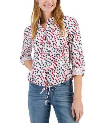 Tommy Hilfiger - Women's Ditsy Floral Printed Tie-Hem Shirt