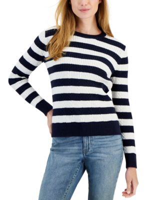 Tommy Hilfiger - Women's Cotton Striped Cable-Knit Sweater