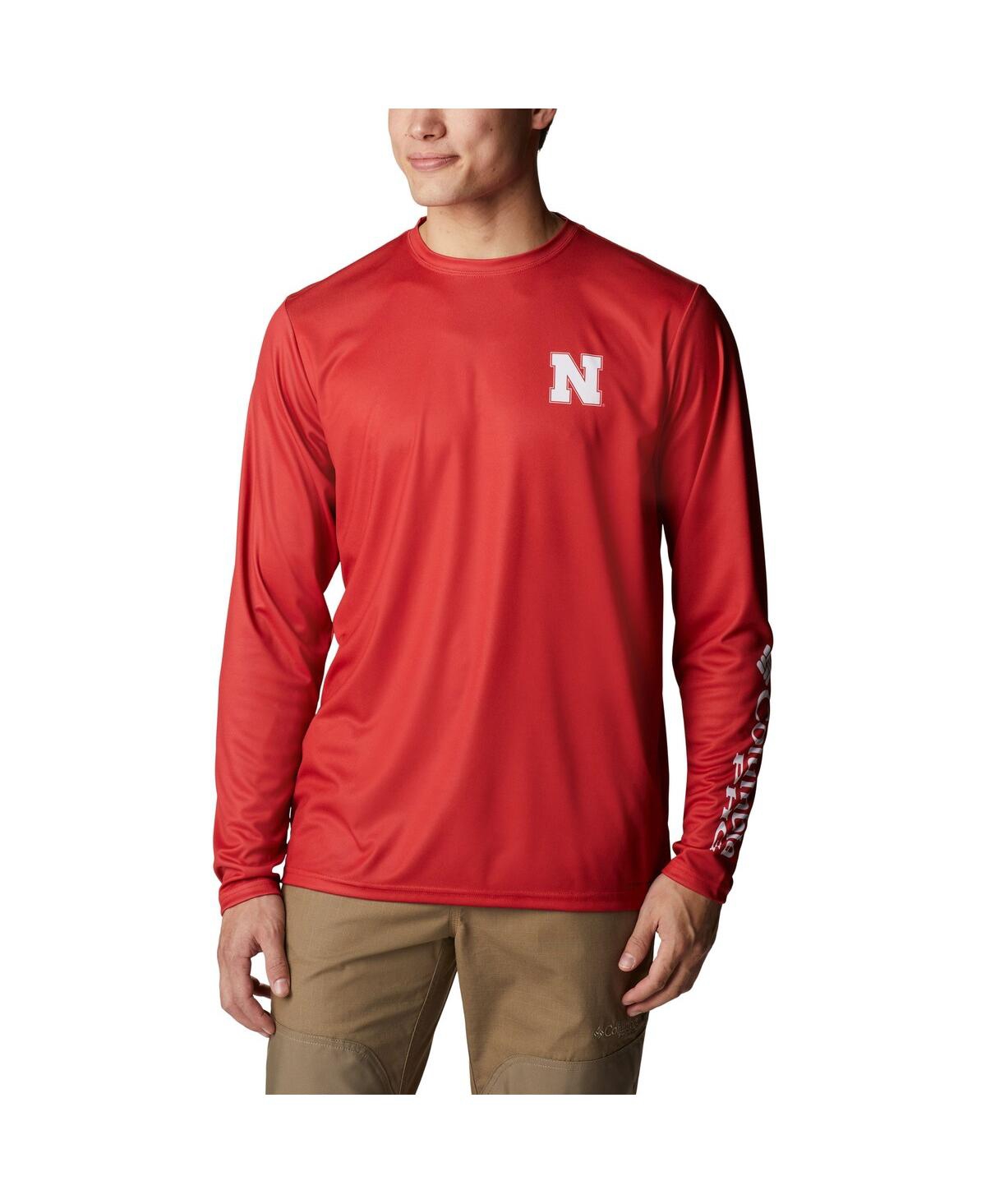 Shop Columbia Men's  Scarlet Nebraska Huskers Terminal Shot Omni-shade Omni-wick Long Sleeve T-shirt