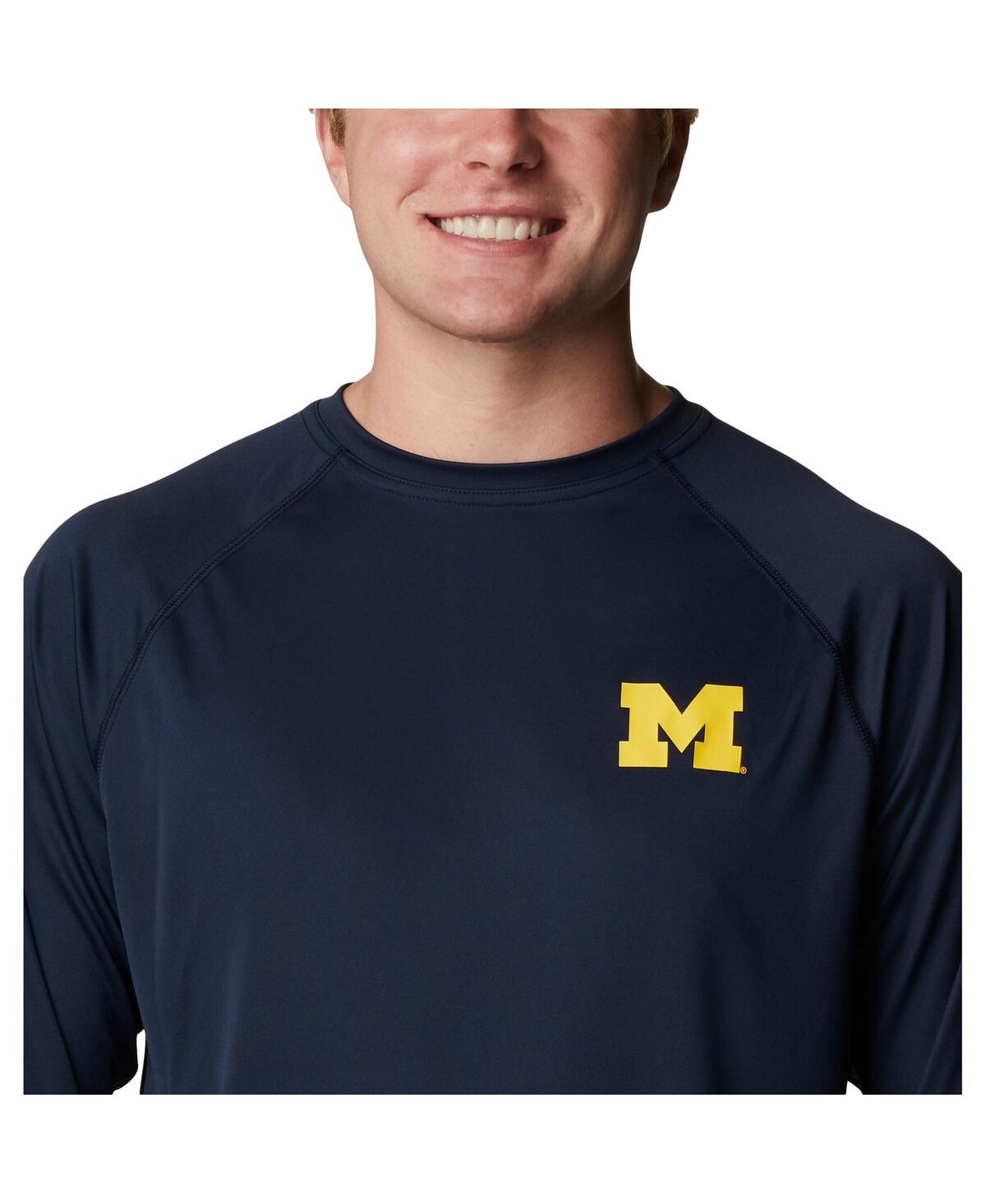 Shop Columbia Men's  Navy Michigan Wolverines Terminal Tackle Omni-shade Raglan Long Sleeve T-shirt