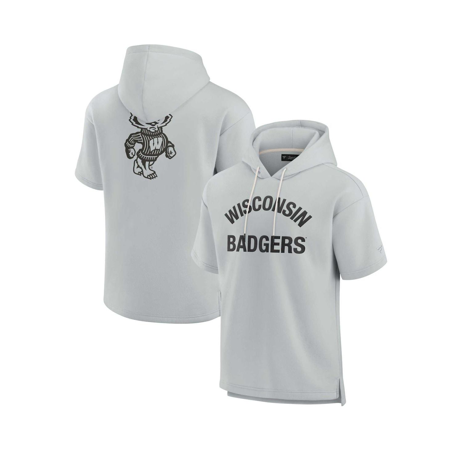 Men's and Women's Gray Wisconsin Badgers Super Soft Fleece Short Sleeve Pullover Hoodie