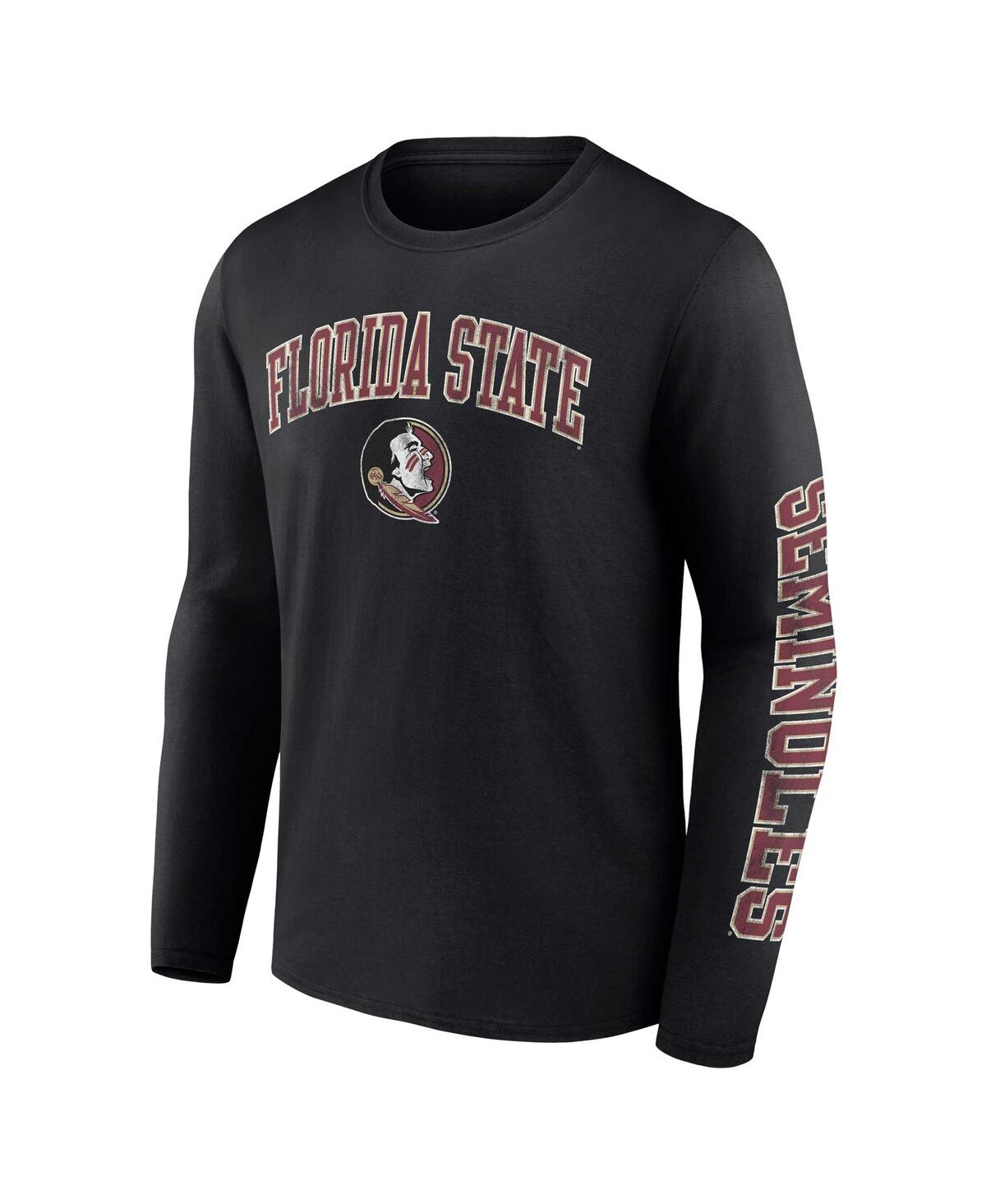 Fanatics Men's  Black Florida State Seminoles Distressed Arch Over Logo Long Sleeve T-shirt In Black