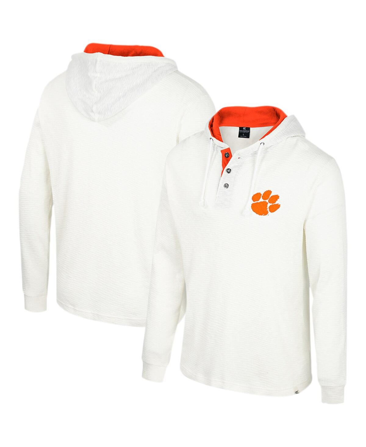 COLOSSEUM MEN'S COLOSSEUM WHITE CLEMSON TIGERS AFFIRMATIVE THERMAL HOODIE LONG SLEEVE T-SHIRT
