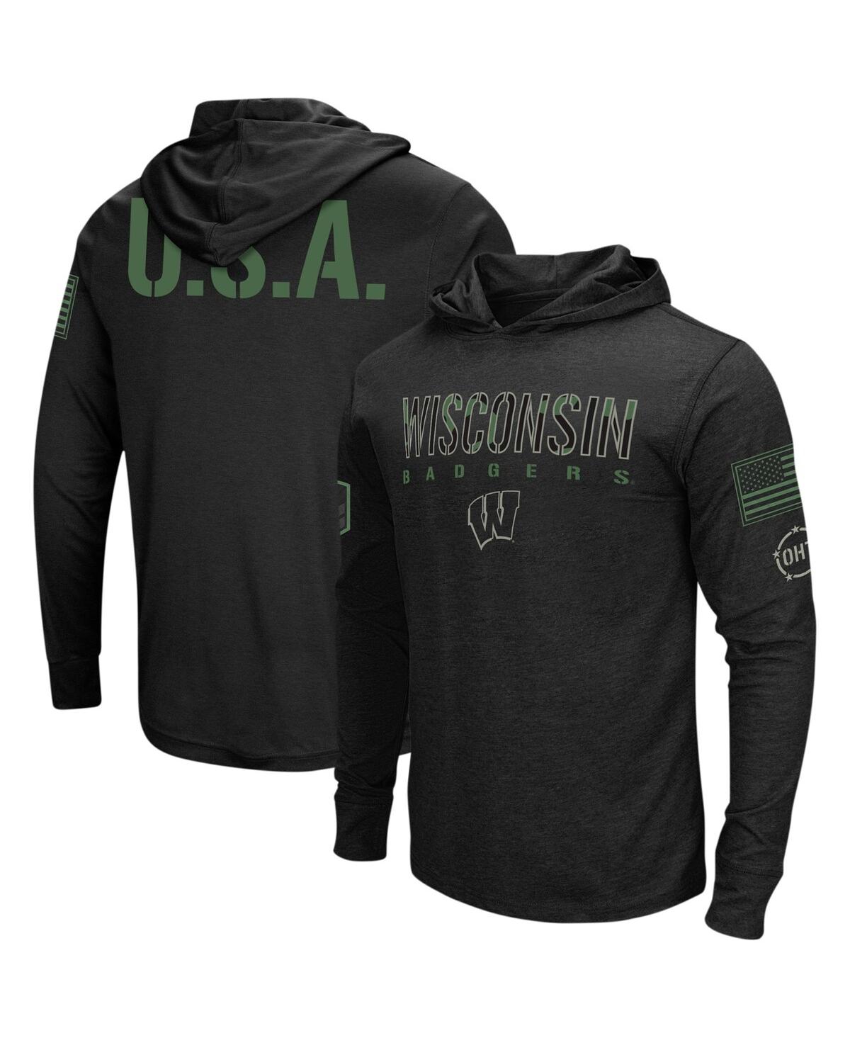 Men's Colosseum Black Wisconsin Badgers Big and Tall Oht Military-Inspired Appreciation Tango Long Sleeve Hoodie T-shirt - Black