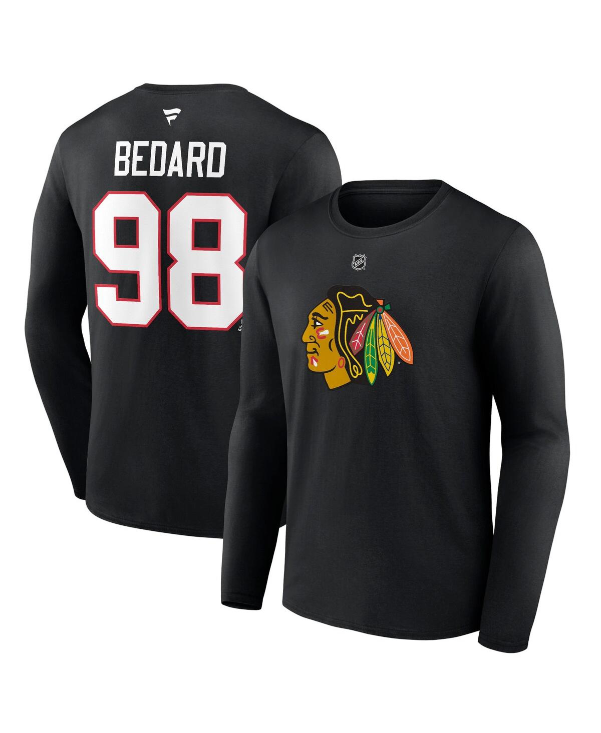 Fanatics Men's  Connor Bedard Black Chicago Blackhawks Authentic Stack Name And Number Long Sleeve T-