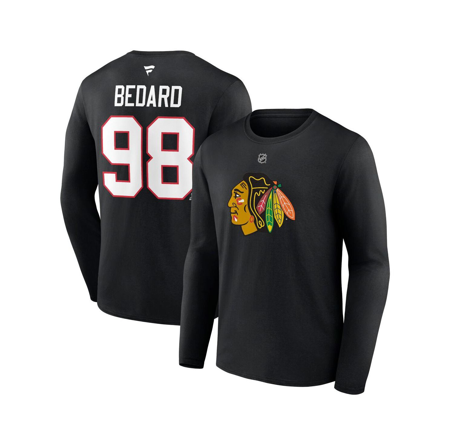 Men's Connor Bedard Black Chicago Blackhawks Authentic Stack Name and Number Long Sleeve T-shirt