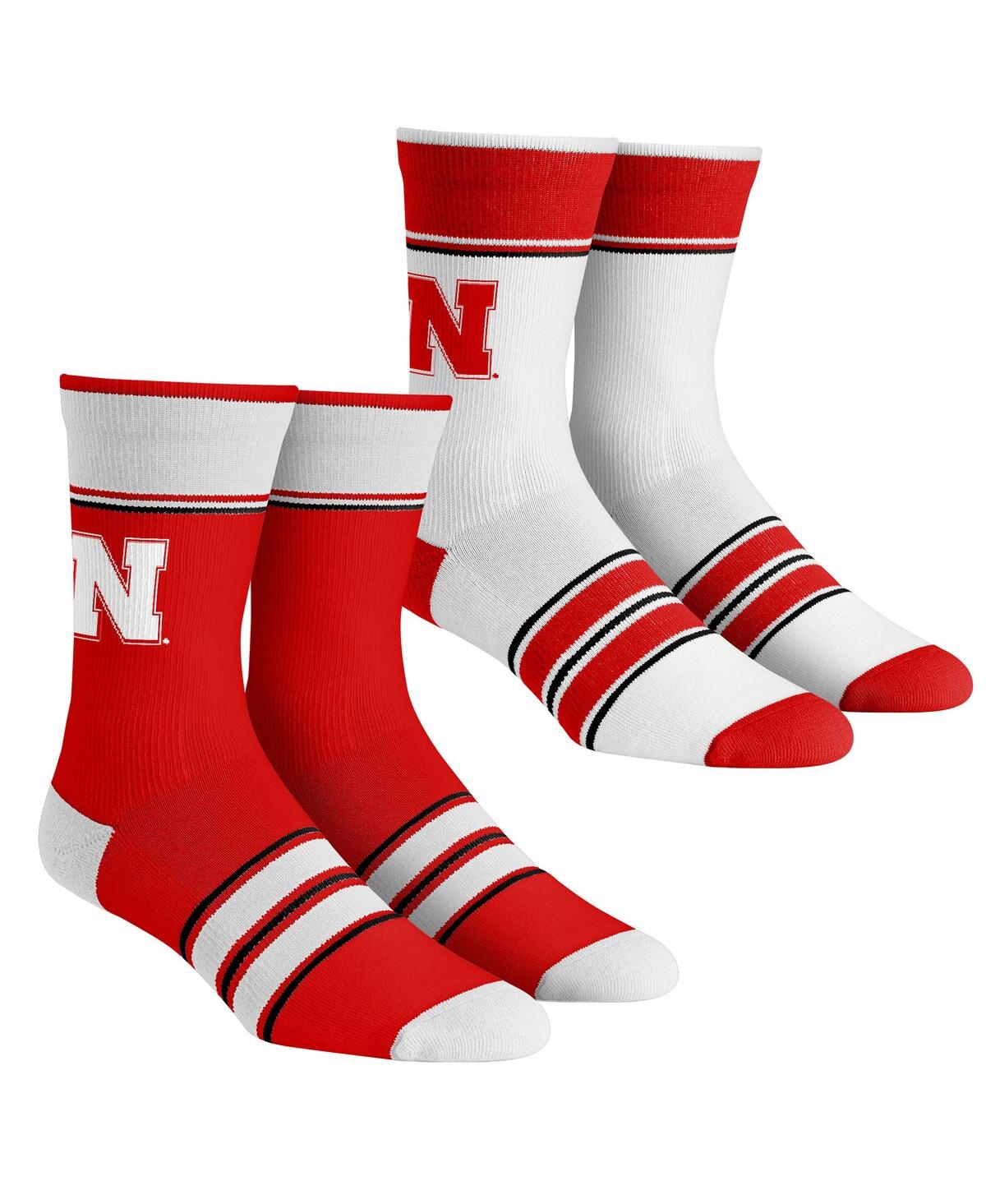 Rock 'em Kids' Youth Boys And Girls  Socks Nebraska Huskers Multi-stripe 2-pack Team Crew Sock Set In Red,white