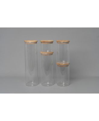 5 Pc Borosilicate Glass Canister Set with Bamboo Lids, Glass Containers