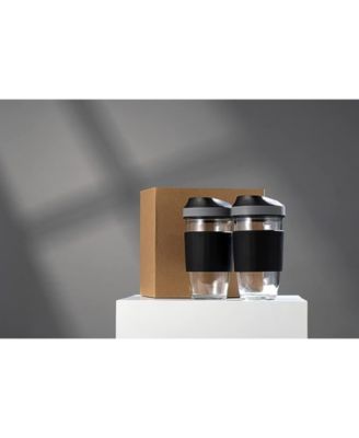 Set of 2 Borosilicate Coffee Cup with Silicone Wrap, 16.2 oz