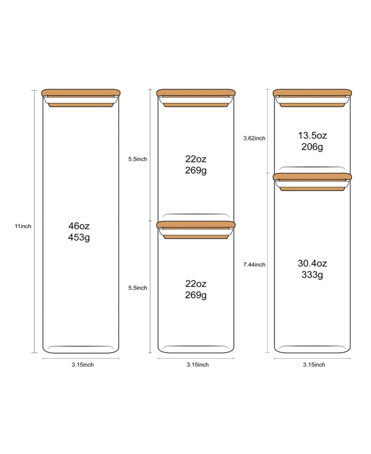 Genicook 5 Pc Glass Food Storage Jars, Borosilicate Glass Canister Set With Bamboo In No Color