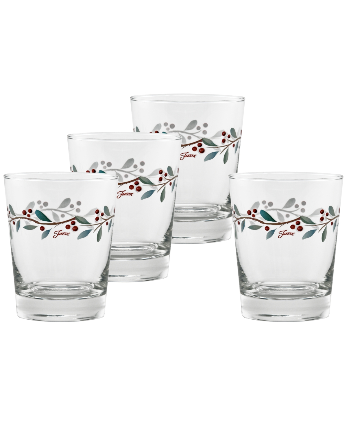 Fiesta Nutcracker Holly Tapered Dof Double Old Fashioned Glasses, Set Of 4 In Red,green