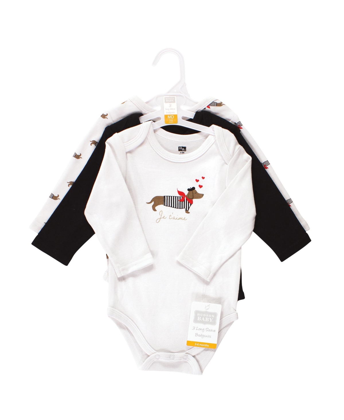 Hudson Baby Baby Girls Cotton Long-Sleeve Bodysuits, 3-Pack - Bonjour dachshund