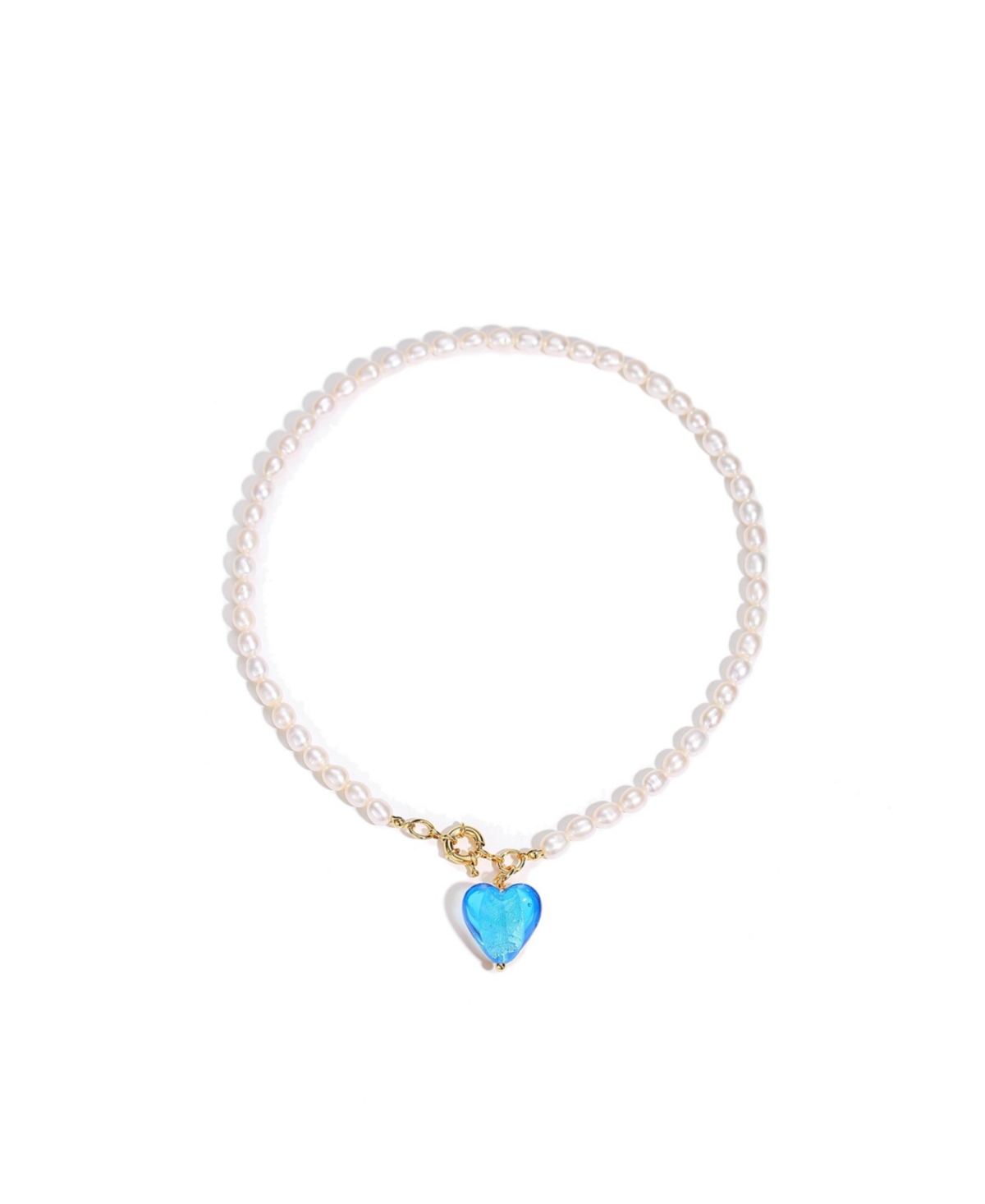 Esmee Glaze Heart Pendant Baroque Pearl Necklace - Blue