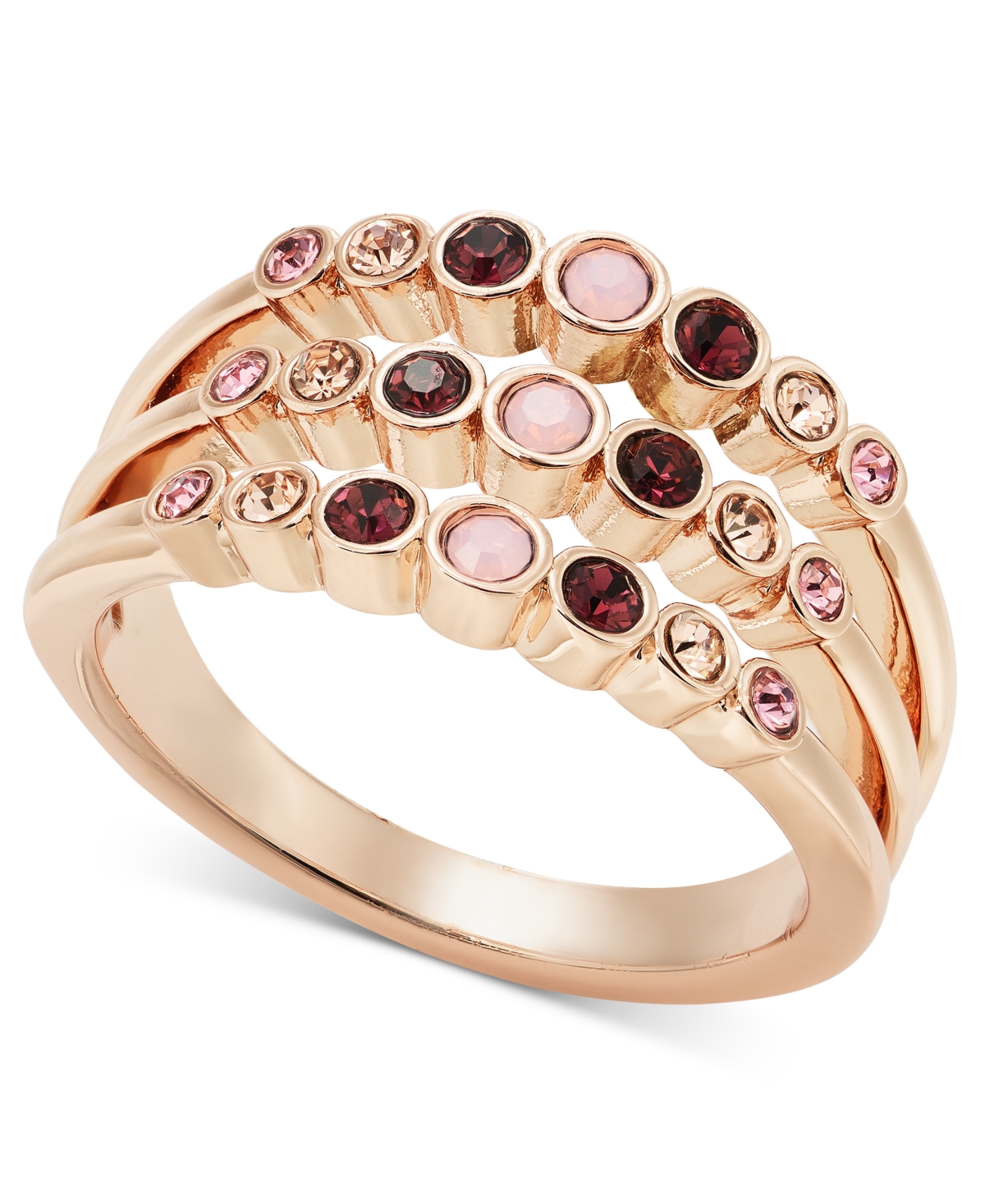 Charter Club Rose Gold-tone Tonal Crystal Triple-row Ring, Created For Macy's