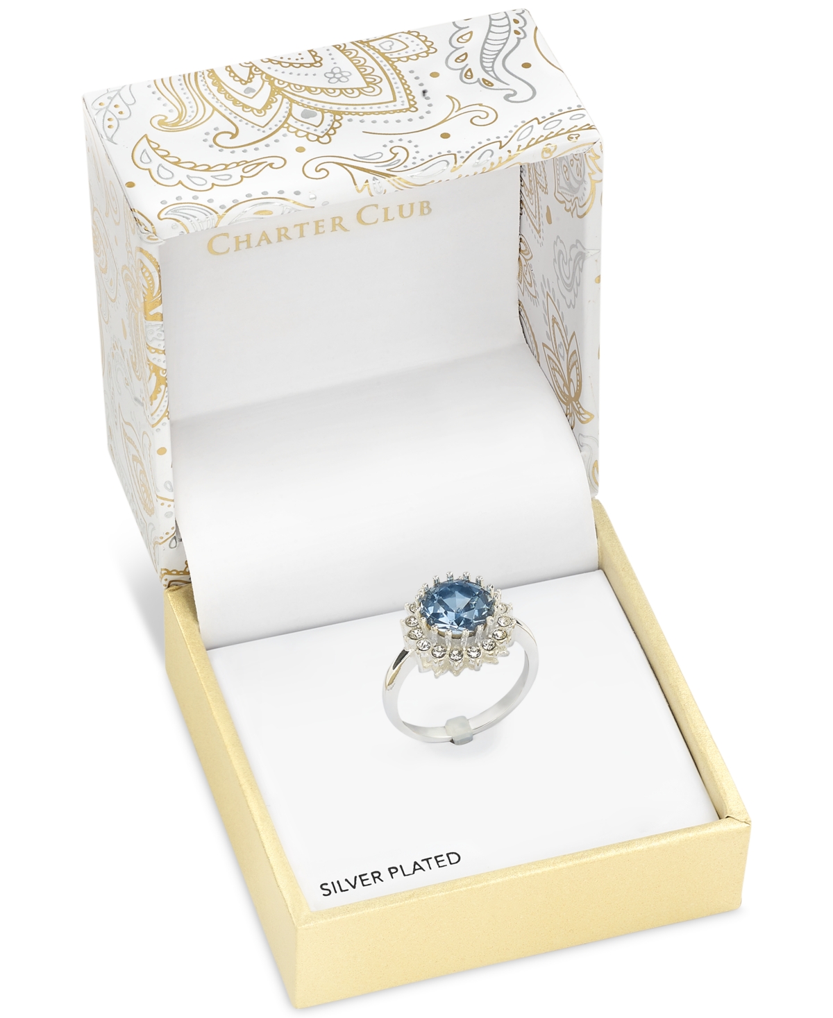 Shop Charter Club Silver-tone Pave & Blue Crystal Halo Ring, Created For Macy's