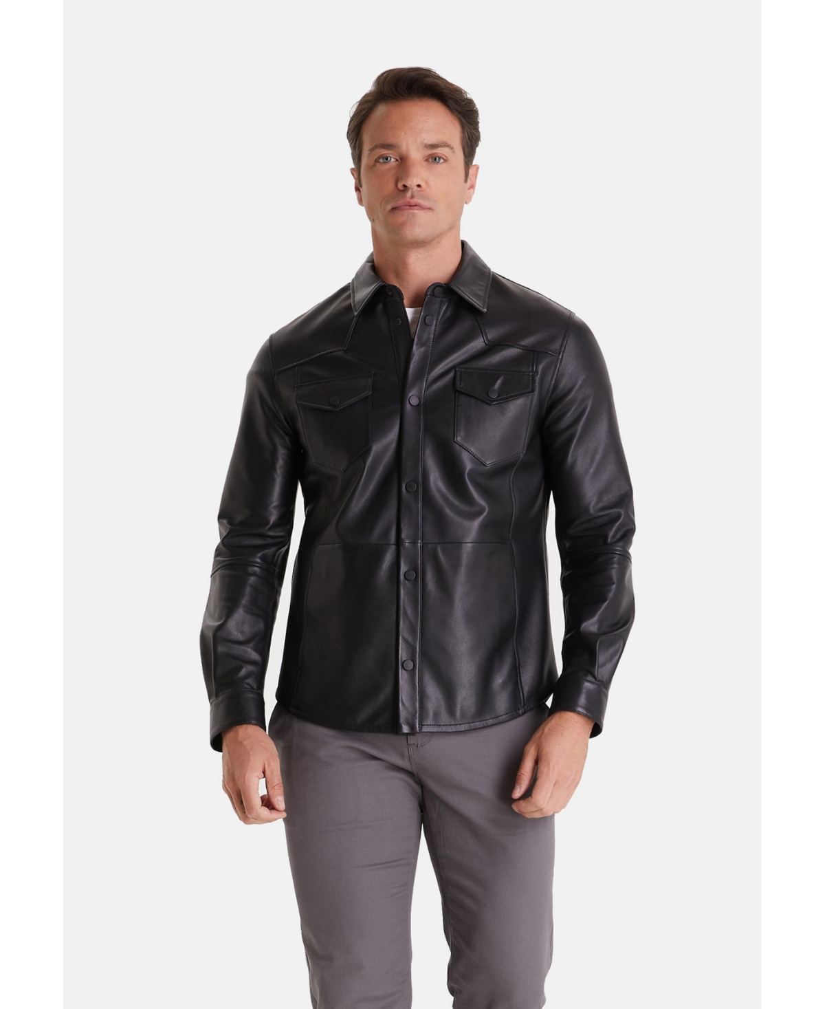 Men's Leather Jacket, Nappa Black - Black