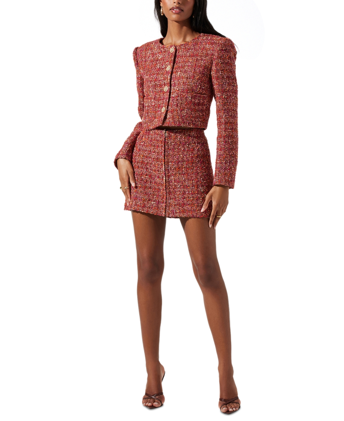 Shop Astr Women's Milena Tweed Mini Skirt In Orange Brown