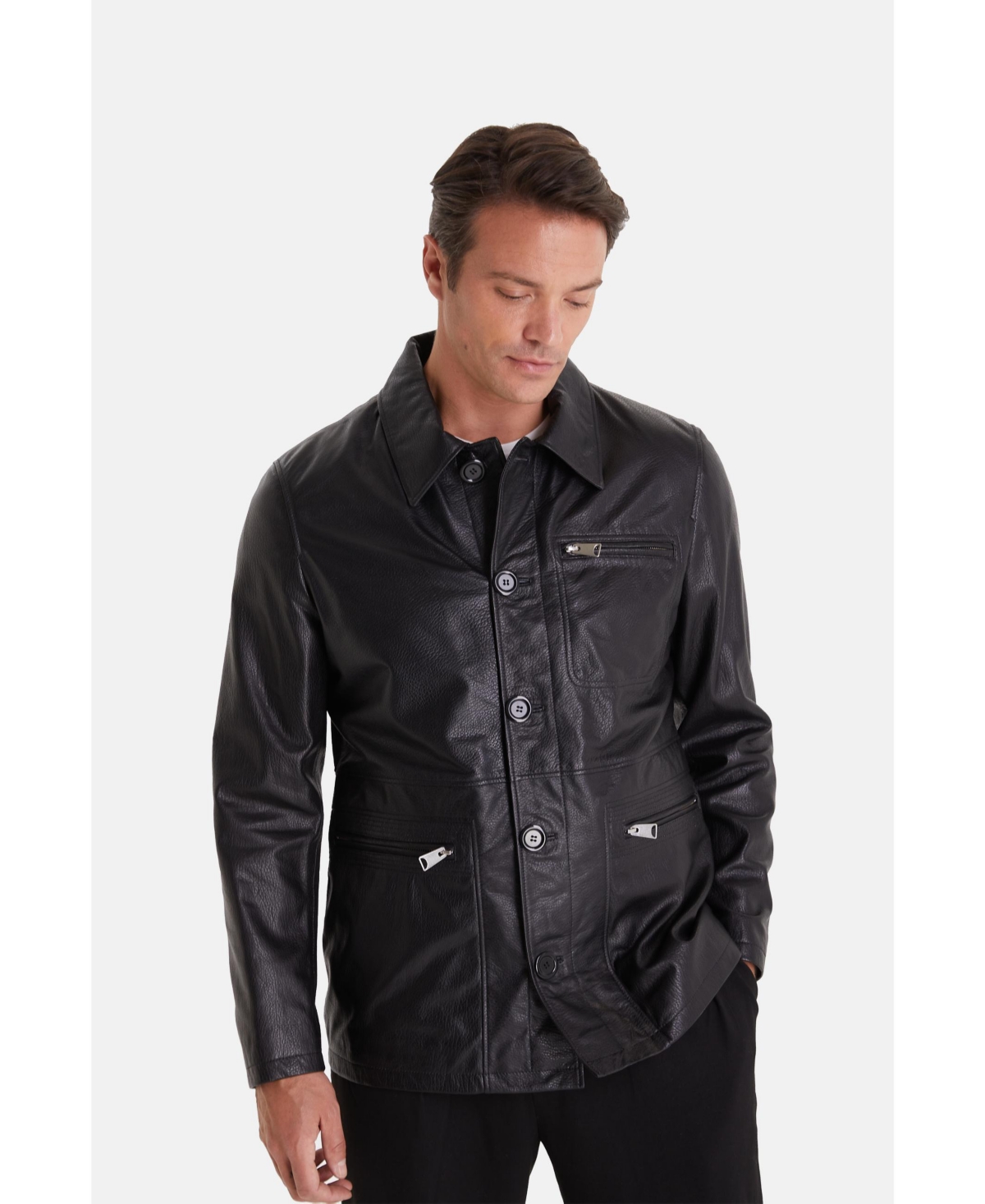 Men's Genuine Leather Jacket Black - Black