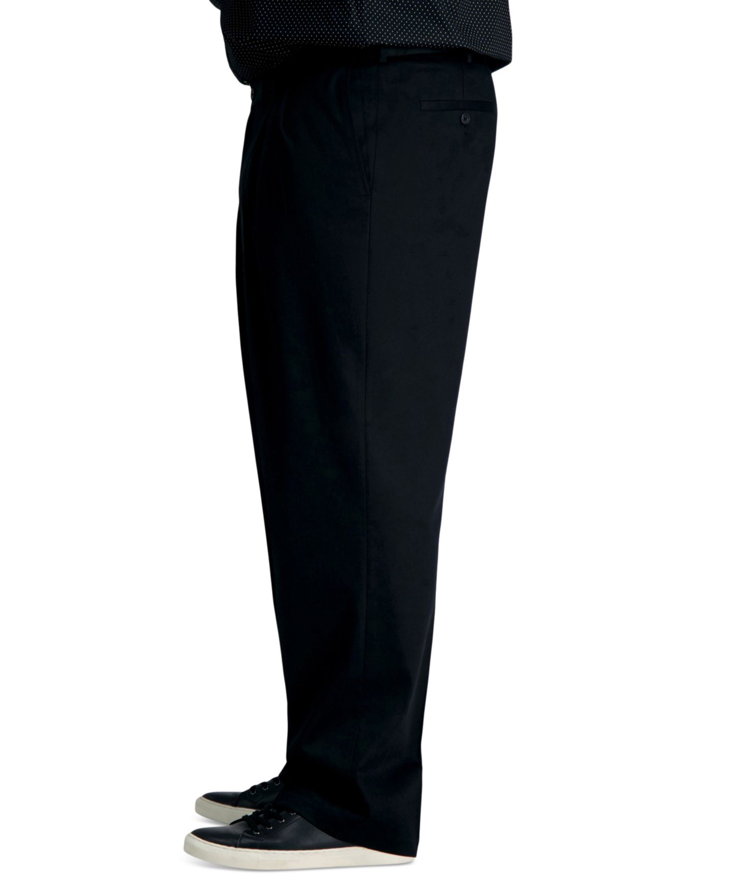 Мужские брюки Haggar Big & Tall Premium No Iron Khaki Classic-Fit Pleated Hidden Expandable Waistband, цвет: Чёрный — фото 4