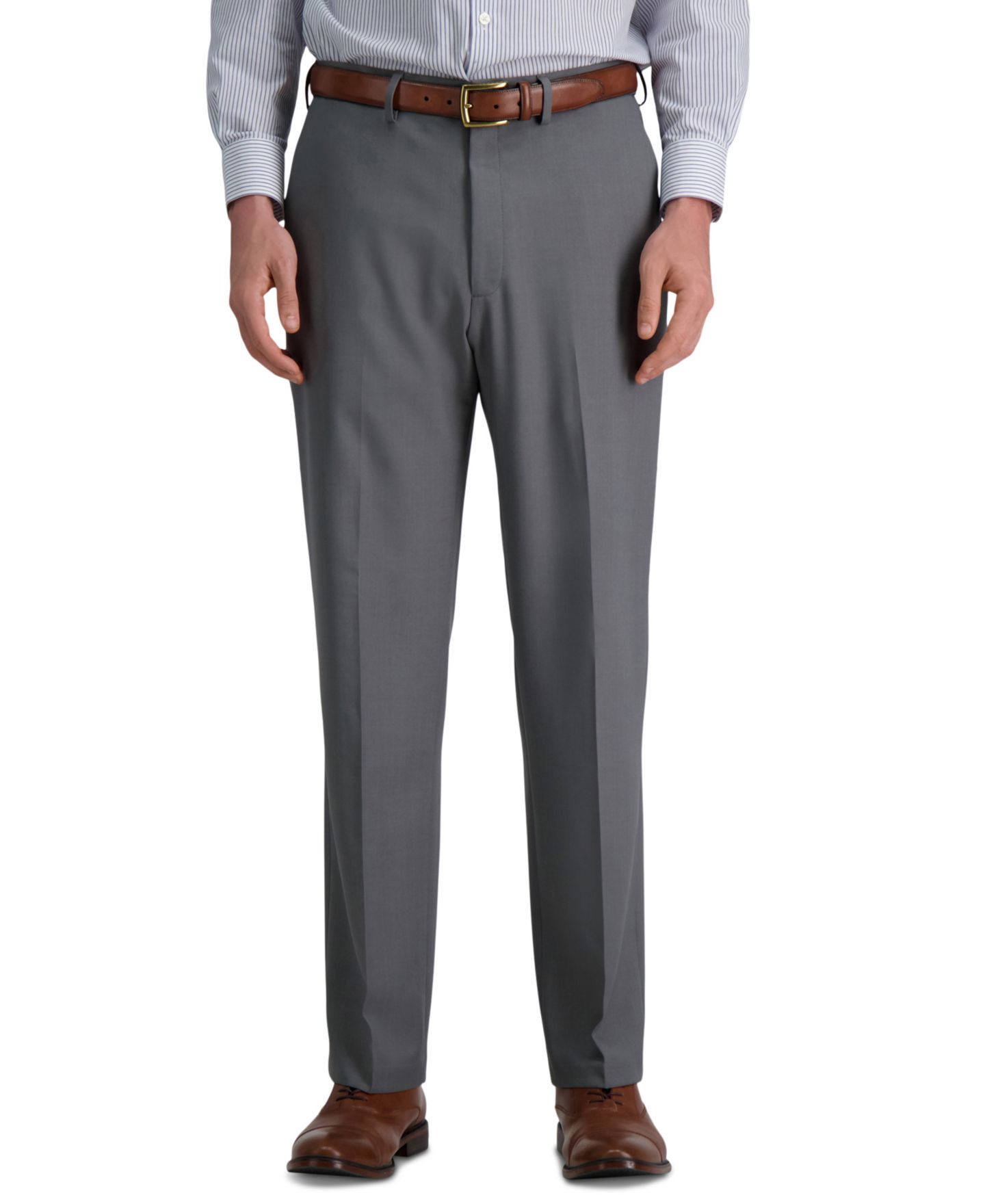 Мужские брюки Haggar Premium Comfort Stretch Classic-Fit Solid Flat Front Dress Pants, цвет: Средний серый — фото 2