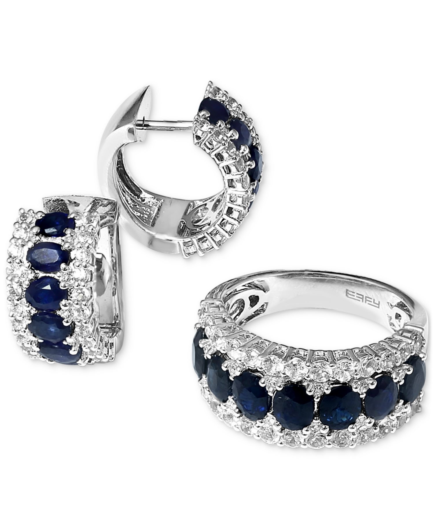 EFFY® Blue & White Sapphire Ring (3-1/2 ct. t.w.) & Diamond (1/20 ct. t.w.) in 14k White Gold. (Also available Emerald)