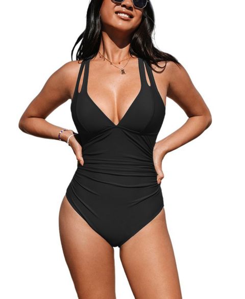 Женские купальники Cupshe Women's Release Happiness Ruched Cross Back One Piece Swimsuit