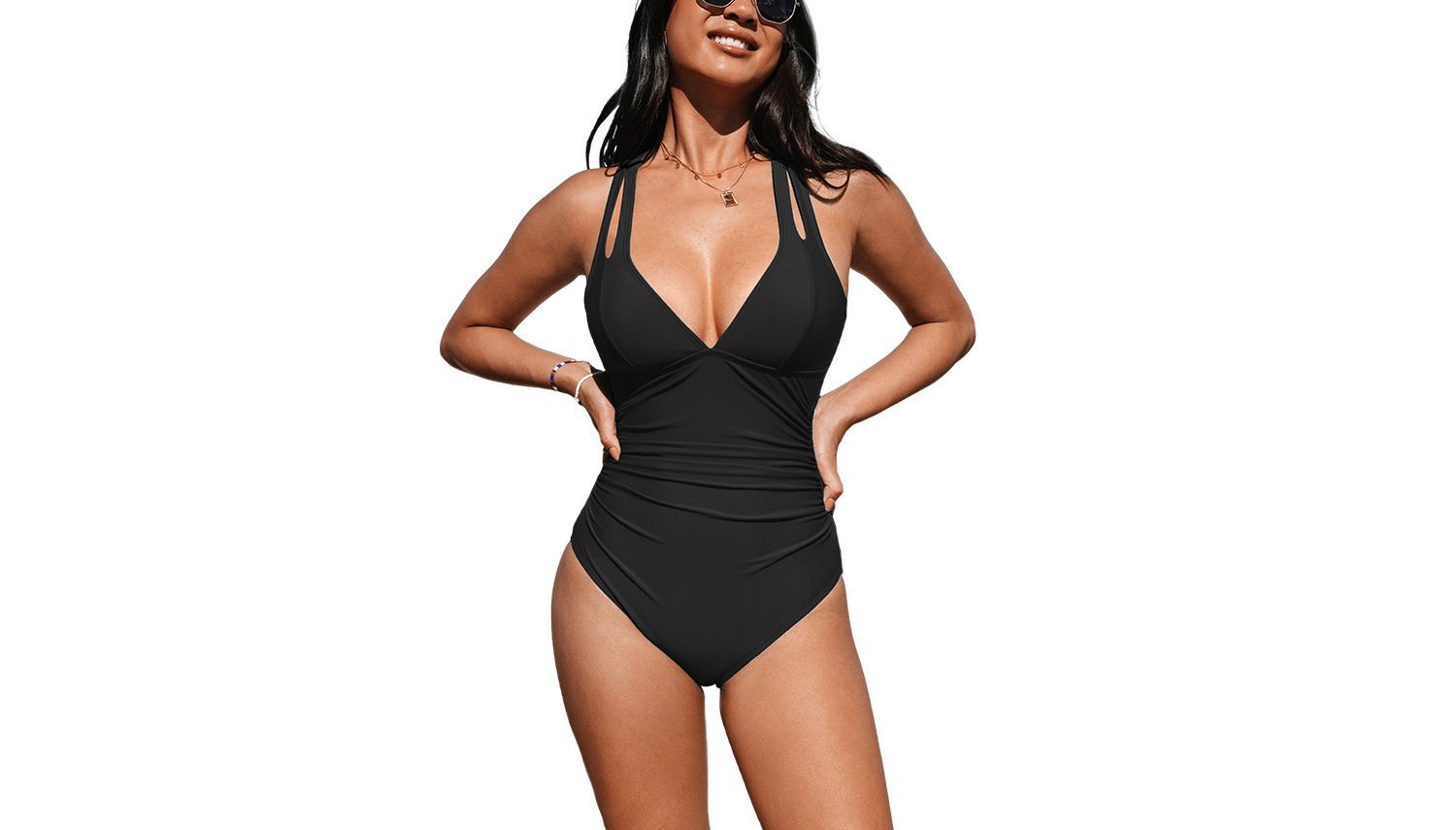 Women's Release Happiness Ruched Cross Back One Piece Swimsuit