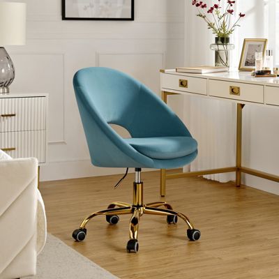 Modern Velvet Office Chair with Adjustable Swivel for Study Vanity