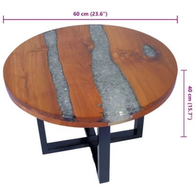 Coffee Table Multicolor Solid Teak Wood, Mango Wood, Resin Medium