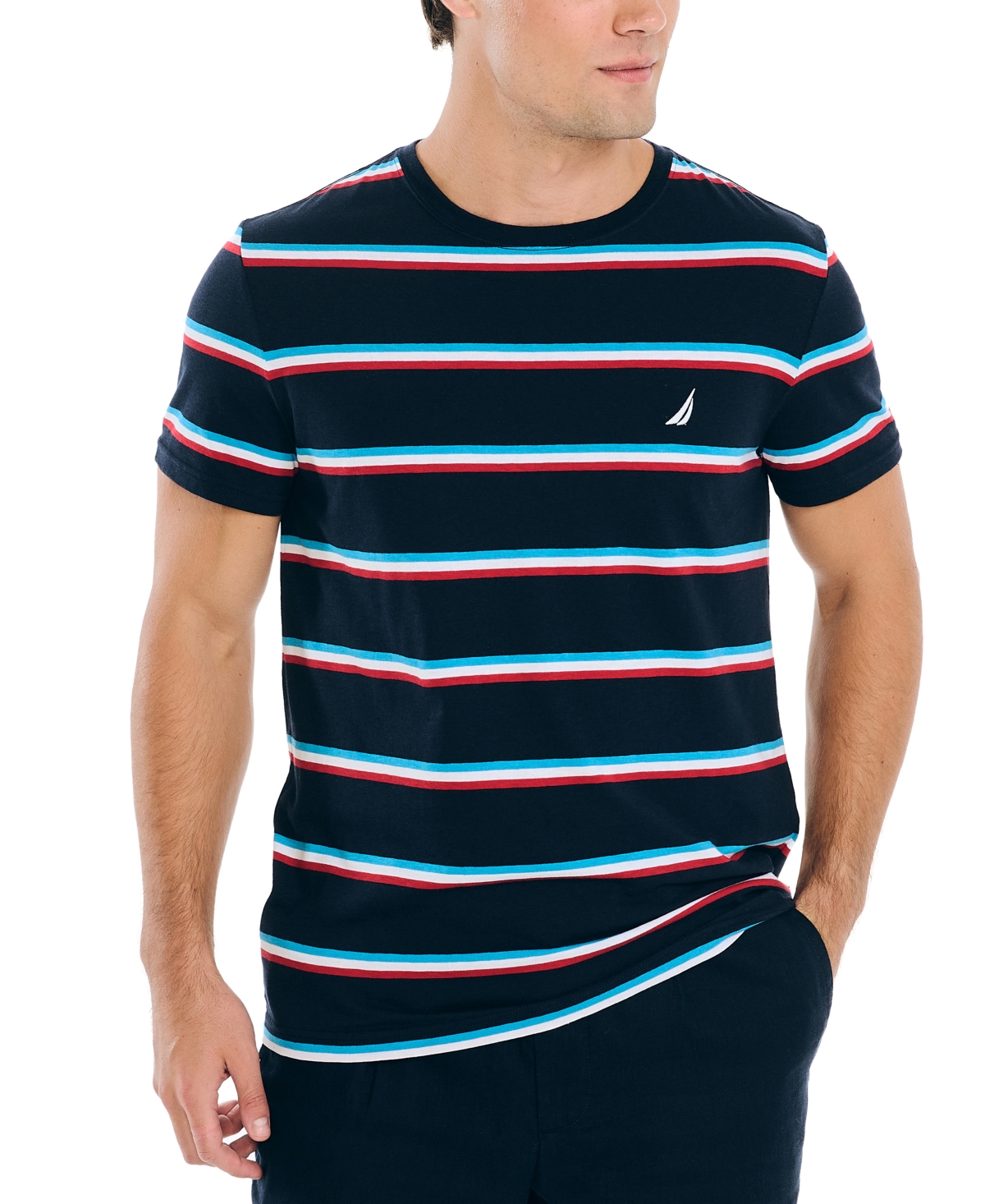 Nautica Men's Classic-fit Stripe Logo Embroidered T-shirt In Navy