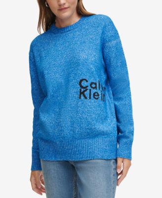 Calvin Klein Jeans Women s Intarsia Logo Oversized Crewneck Sweater Macy s