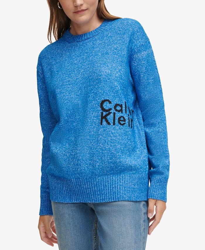- Oversized Calvin Macy\'s Intarsia Sweater Klein Crewneck Women\'s Jeans Logo