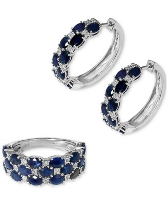 EFFY&reg; Sapphire & Diamond Small Earrings in Sterling Silver 