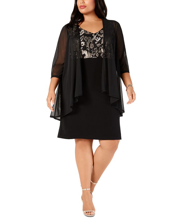Plus size sheath dress with long jacket best sale