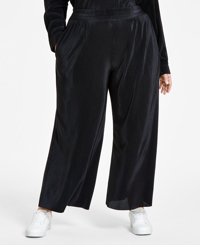 Bar III Plus Size Plisse High-Rise Wide-Leg Pants, Created for Macy's ...