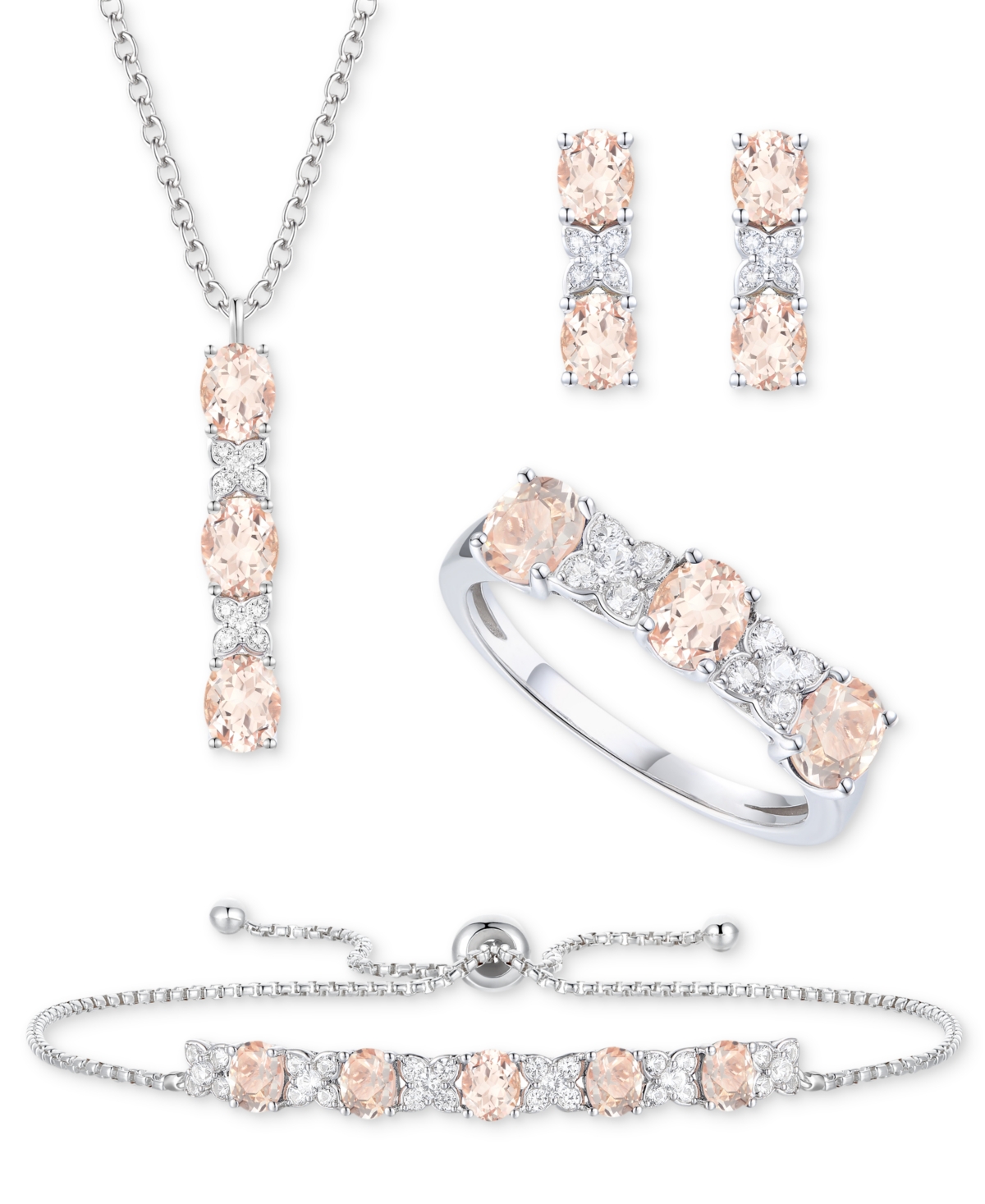 Macy's 5-pc. Set Amethyst (4-5/8 Ct. T.w.) & Lab-grown White Sapphire (3/4 Ct. T.w.) Ring, Pendant Necklace In Morganite
