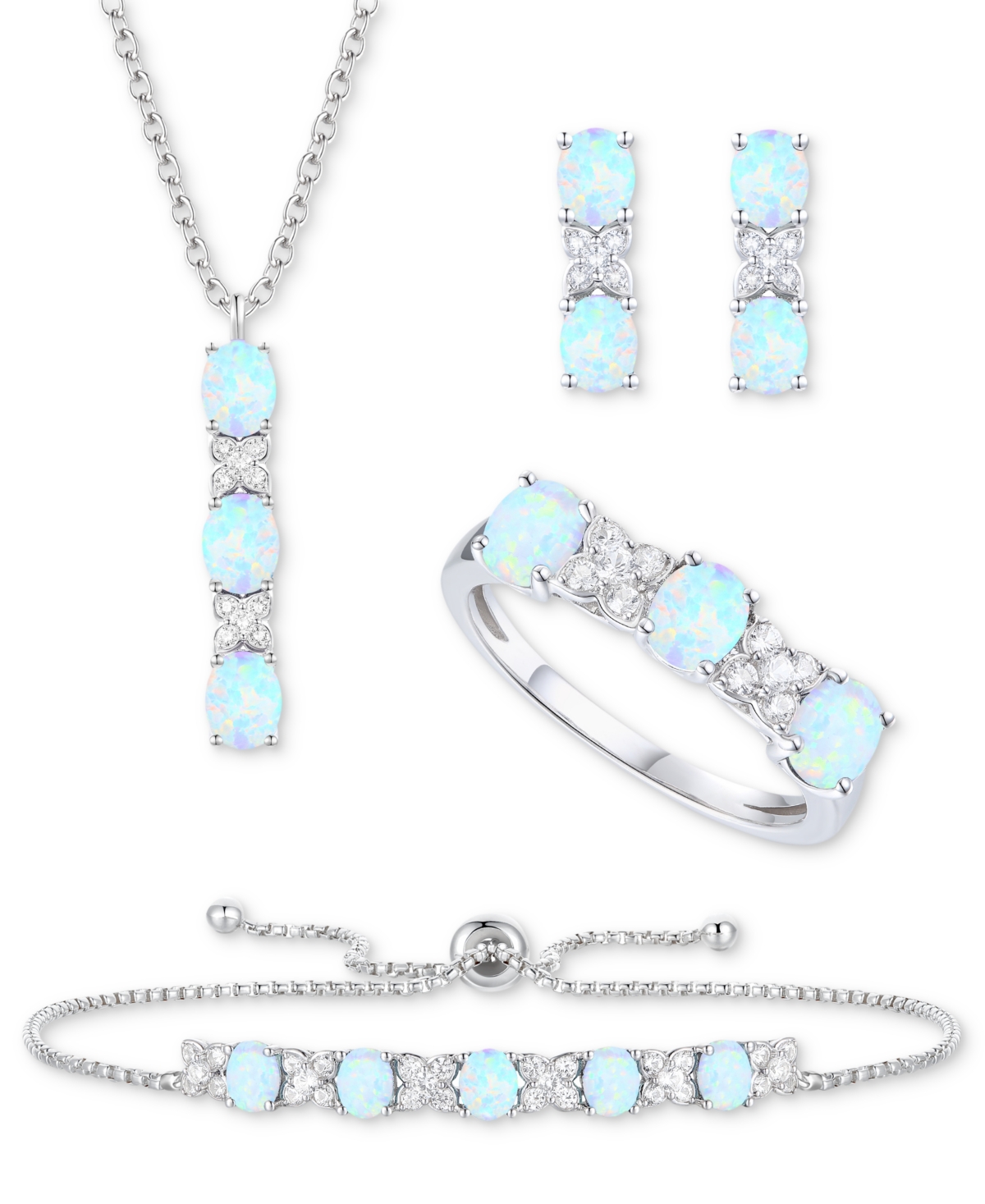 Macy's 5-pc. Set Amethyst (4-5/8 Ct. T.w.) & Lab-grown White Sapphire (3/4 Ct. T.w.) Ring, Pendant Necklace In Opal