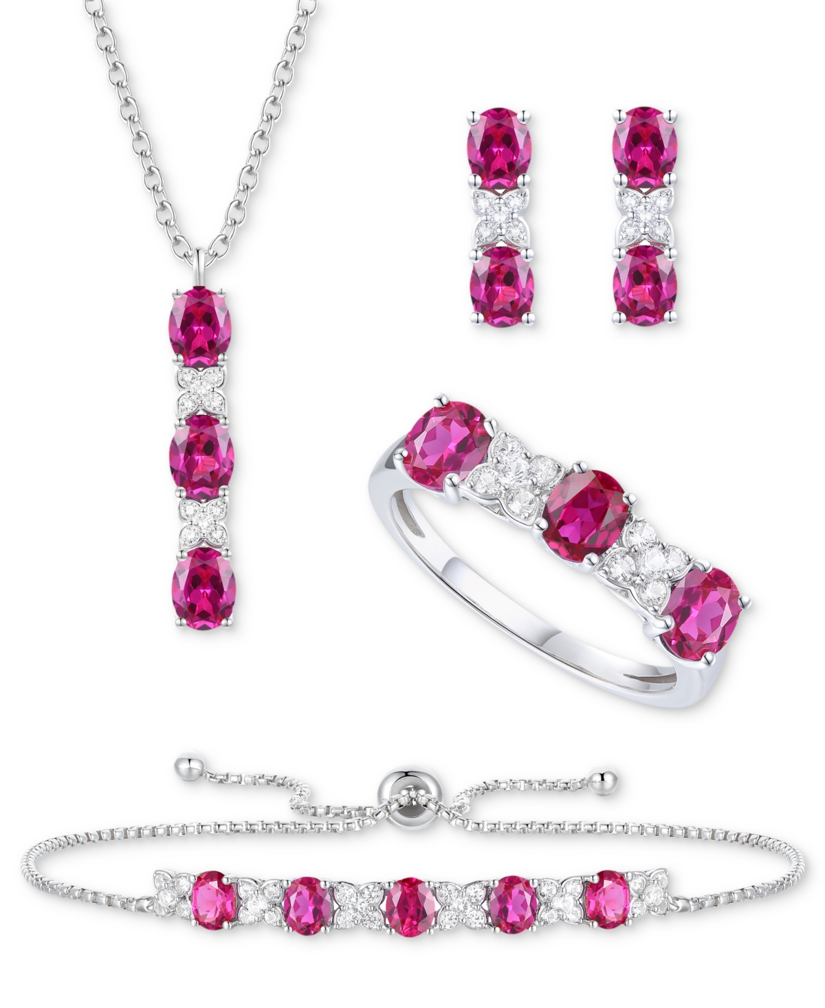 Macy's 5-pc. Set Amethyst (4-5/8 Ct. T.w.) & Lab-grown White Sapphire (3/4 Ct. T.w.) Ring, Pendant Necklace In Ruby