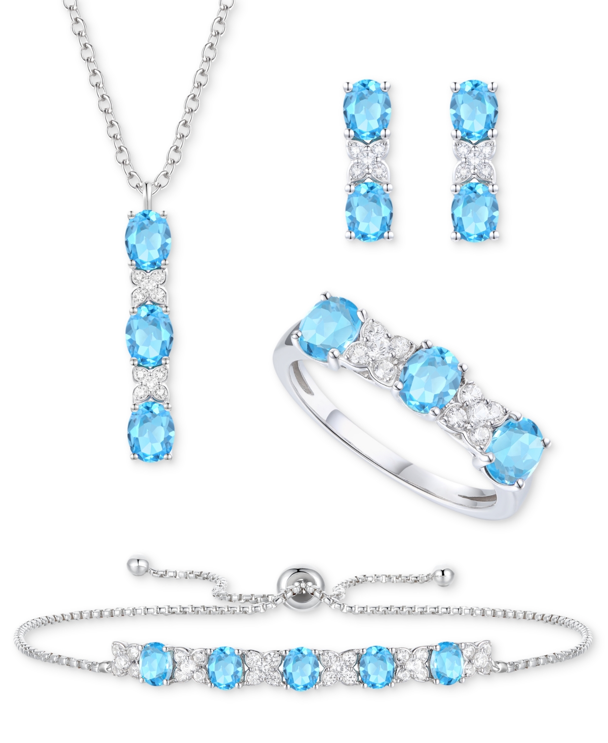 Macy's 5-pc. Set Amethyst (4-5/8 Ct. T.w.) & Lab-grown White Sapphire (3/4 Ct. T.w.) Ring, Pendant Necklace In Blue Topaz