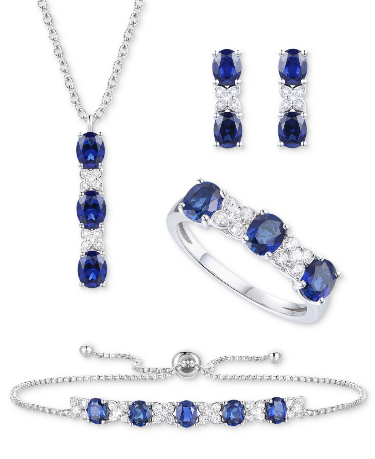 Macy's 5-pc. Set Amethyst (4-5/8 Ct. T.w.) & Lab-grown White Sapphire (3/4 Ct. T.w.) Ring, Pendant Necklace