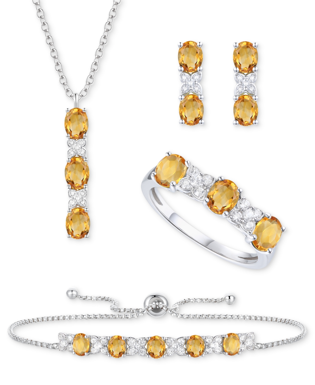 Macy's 5-pc. Set Amethyst (4-5/8 Ct. T.w.) & Lab-grown White Sapphire (3/4 Ct. T.w.) Ring, Pendant Necklace In Citrine